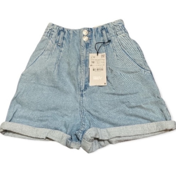 NWT Zara Paperbag denim Jean high waist shorts 00 - Picture 3 of 9